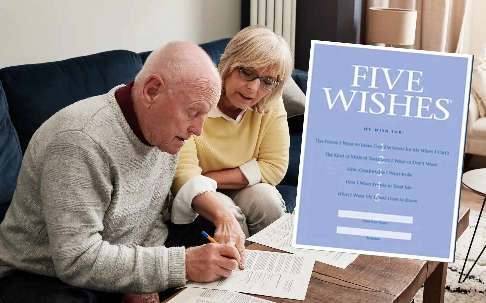 Senior couple filling out important paperwork
